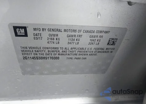 2017 Chevrolet Impala 2Lz из США, поврежденный, VIN 2G1145S38H9176088